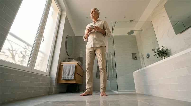 Sol antidérapant posé dans une salle de bain senior ou PMR dans le département Eure-et-Loir (28)