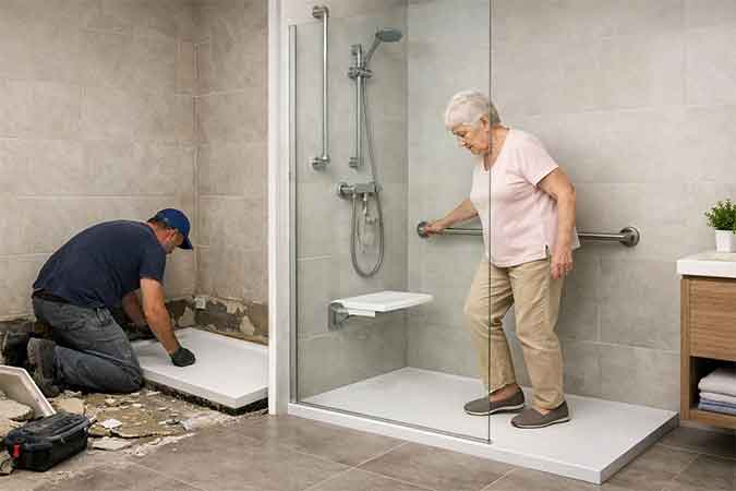 Résultat d'une pose de sol antidérapant en salle de bain dans le département Eure-et-Loir (28)